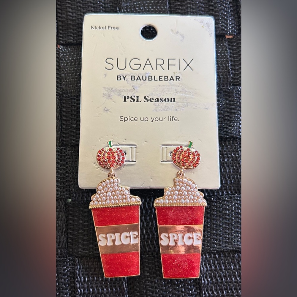 BaubleBar Orange and White Sparkling Pumpkin Spice Earrings